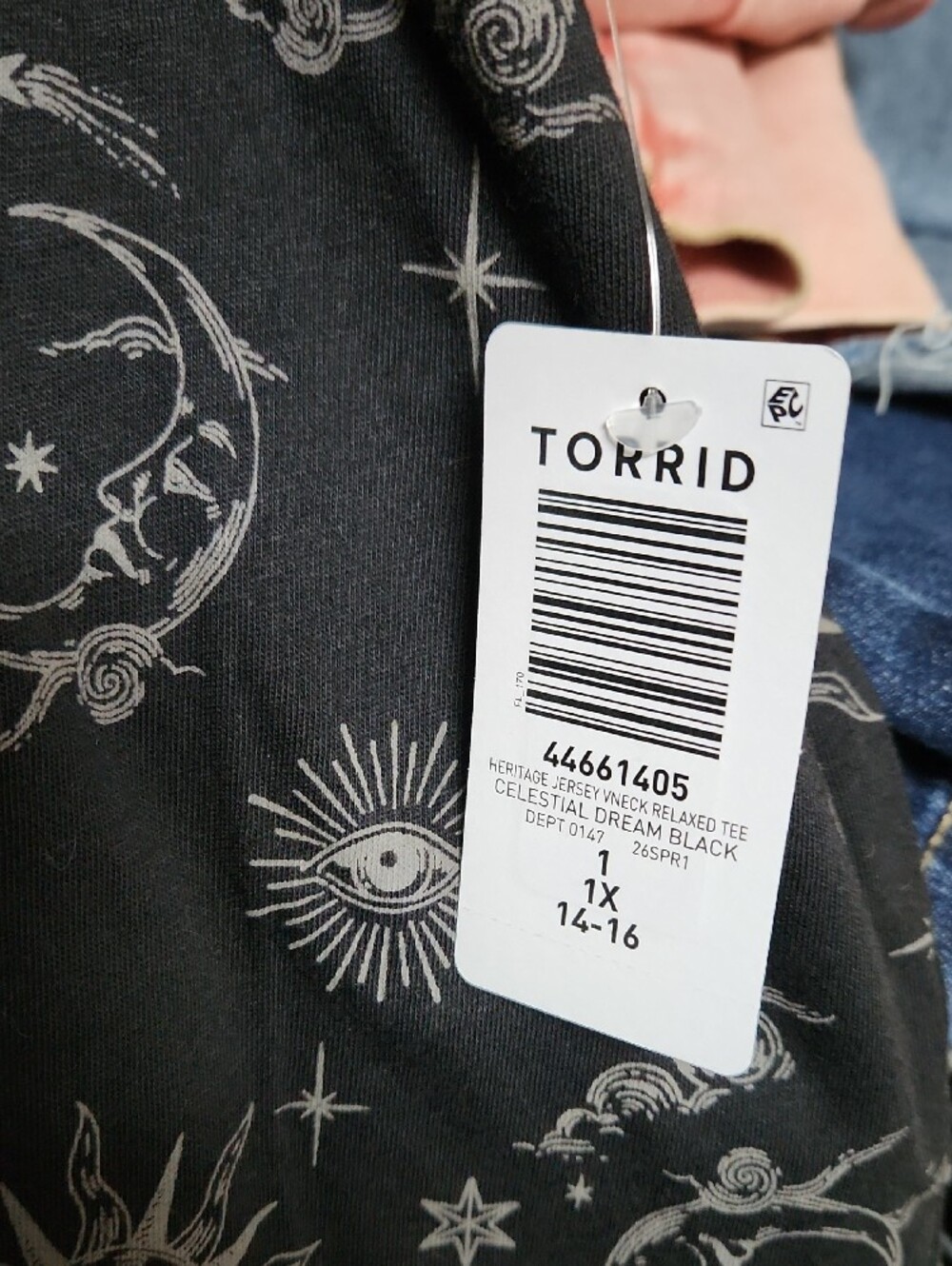 torrid Black V-Neck Tee with Light Gray Celestial Print - Picture 3 of 6